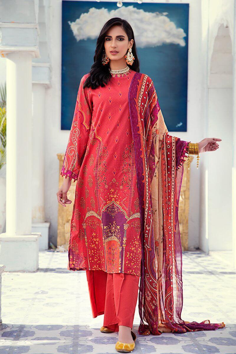 Cross Stitch Daily Unstitched Printed Lawn 3Pc Suit D-07 Oriental Rust - FaisalFabrics.pk