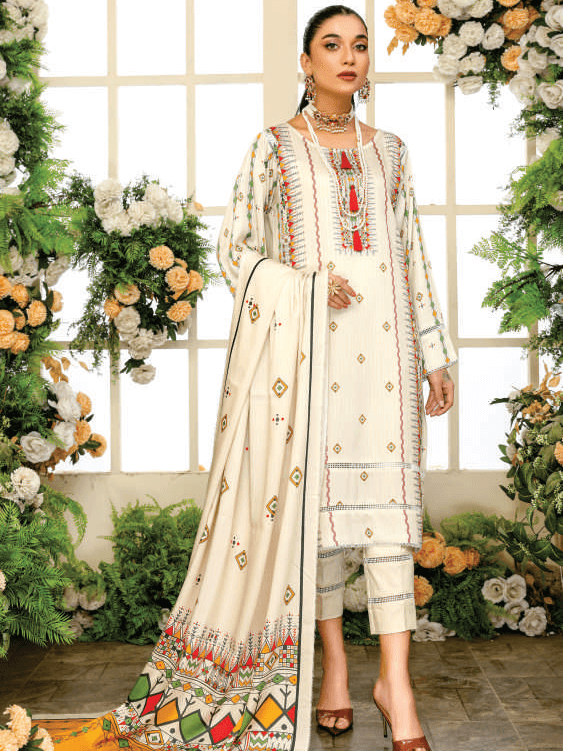 Al Kareem Bin Ismaeel Tarz Printed Cotrai Unstitched 3Pc Suit D-07