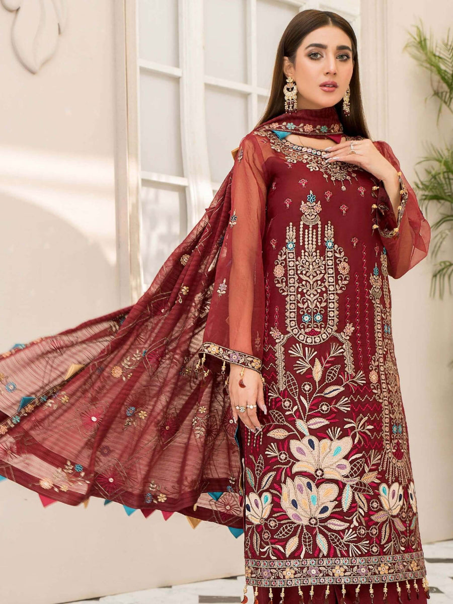 Maryam's Emperous Vol-9 Luxury Embroidered Organza 3pc Suit D-07 - FaisalFabrics.pk