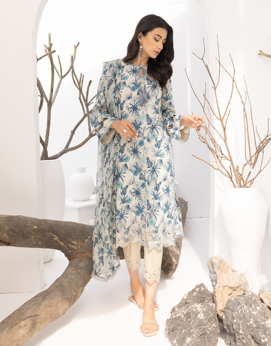 Puri Fabrics Flora Printed & Embroidered Swiss Lawn 3 Piece Suit D-07
