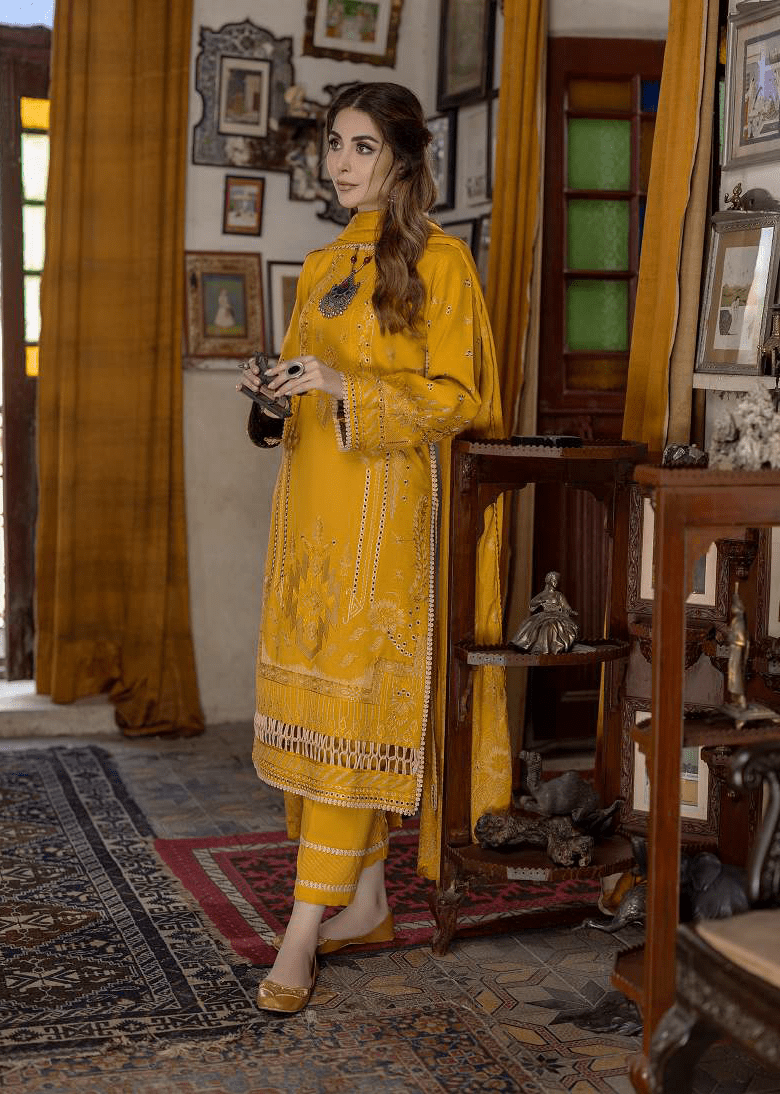 LAADLI by Humdum Unstitched Embroidered Peach Leather 3Pc Suit D-08