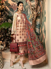 Al Kareem Shazmeen Fall Winter Cotail Printed 3pc Unstitched Suit D-08 - FaisalFabrics.pk