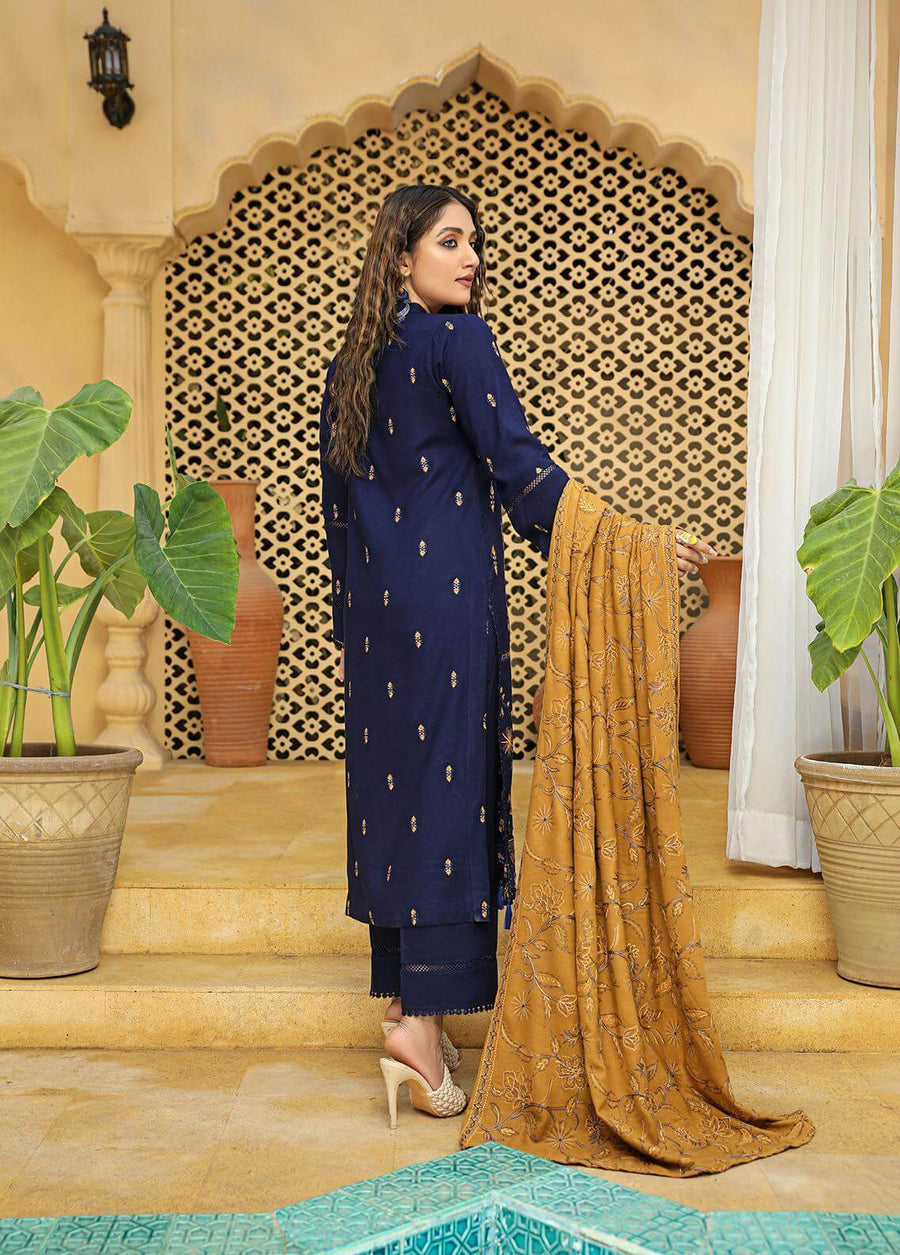 AKS by Humdum Unstitched Embroidered Woolen Peach 3Pc Suit D-08