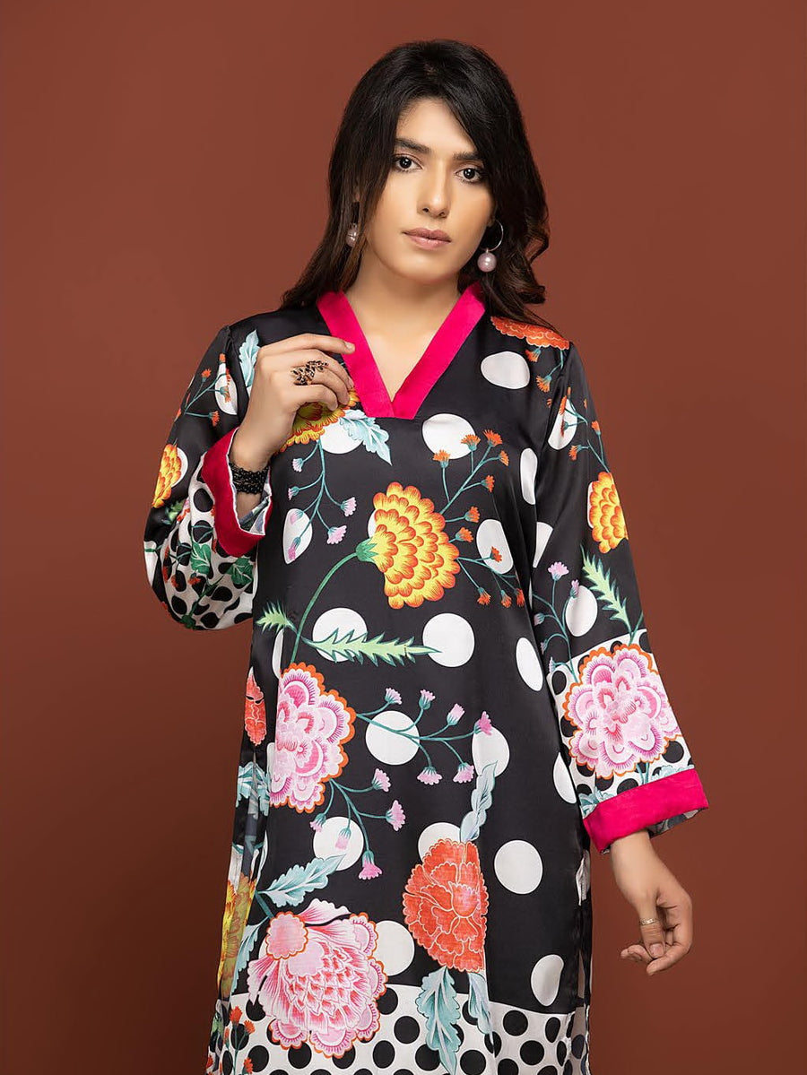 Labisa Silk di Kurti Unstitched Printed Silk 1Pc Shirt D-08