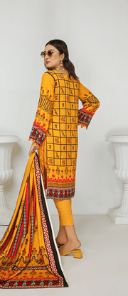 Florence Vol-10 Embroidered Staple Linen Unstitched 3Pc Suit D-08