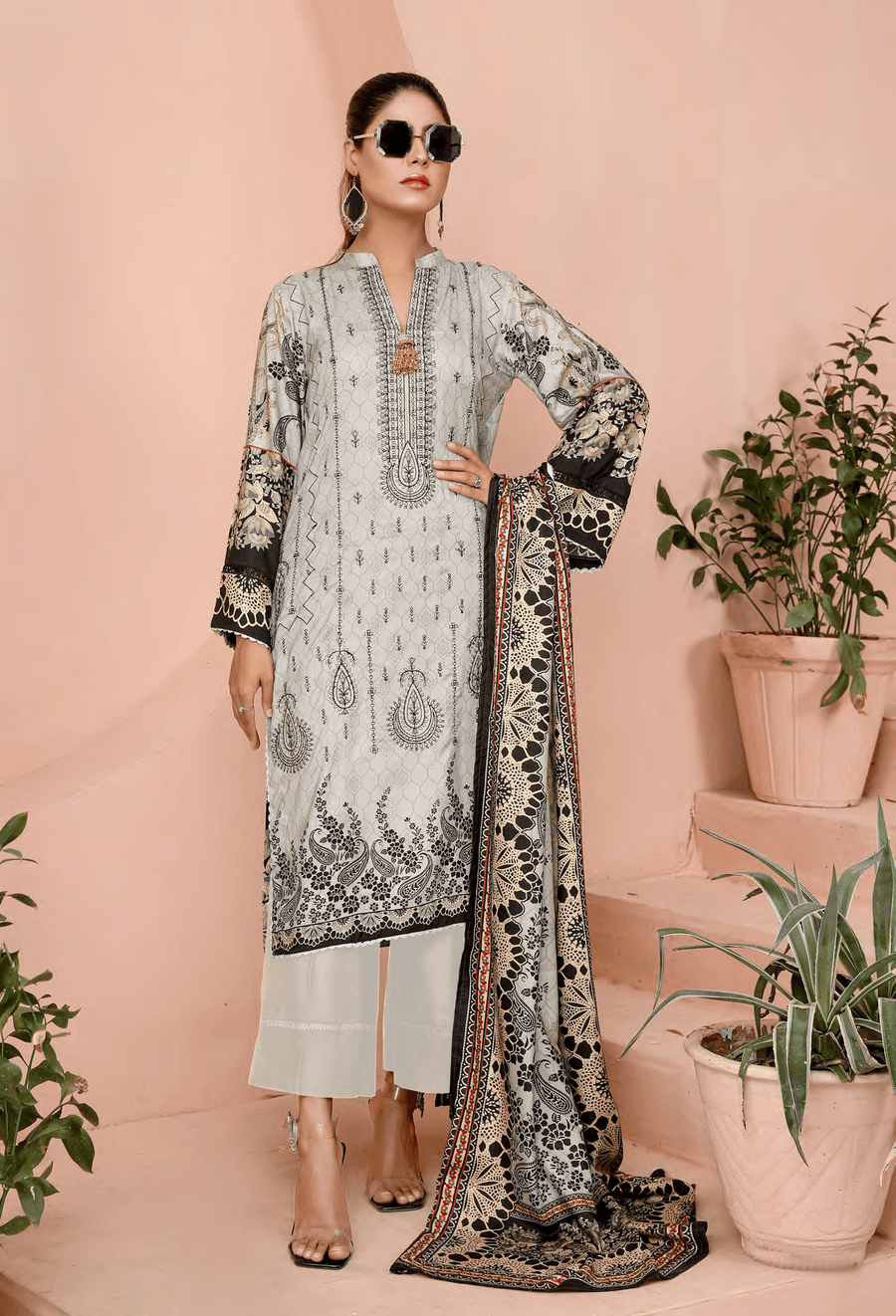 Florence Vol 08 Embroidered Staple Linen Unstitched 3Pc Suit D-08