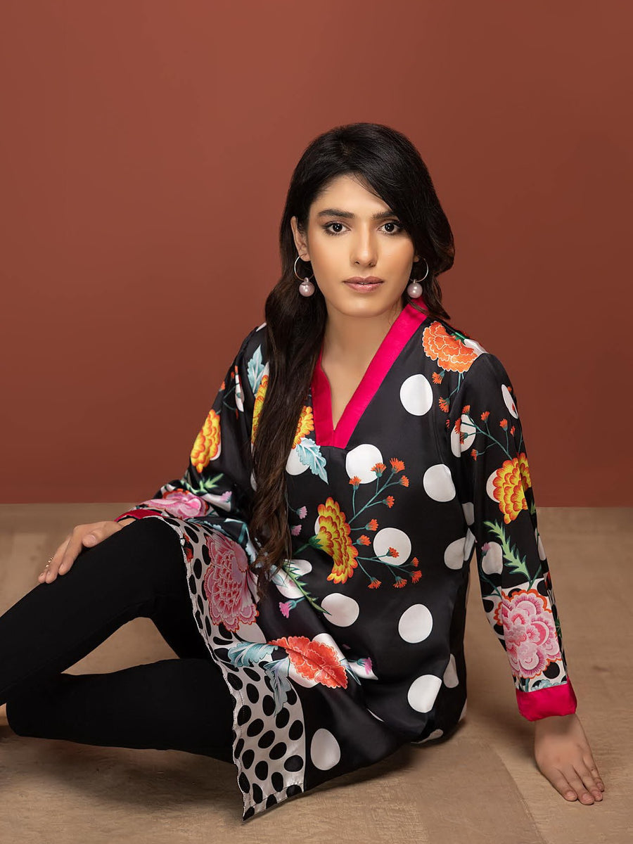 Labisa Silk di Kurti Unstitched Printed Silk 1Pc Shirt D-08