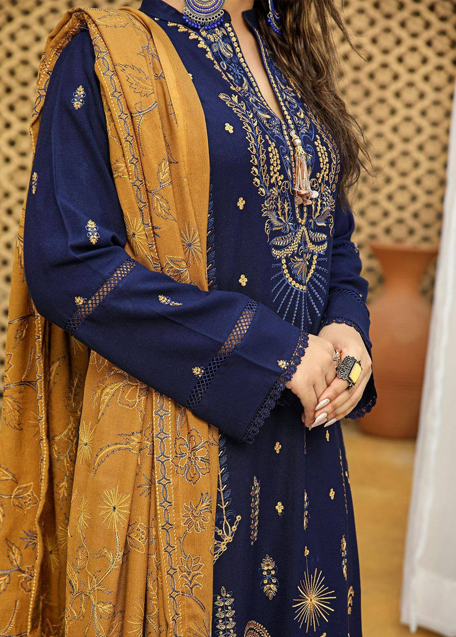 AKS by Humdum Unstitched Embroidered Woolen Peach 3Pc Suit D-08
