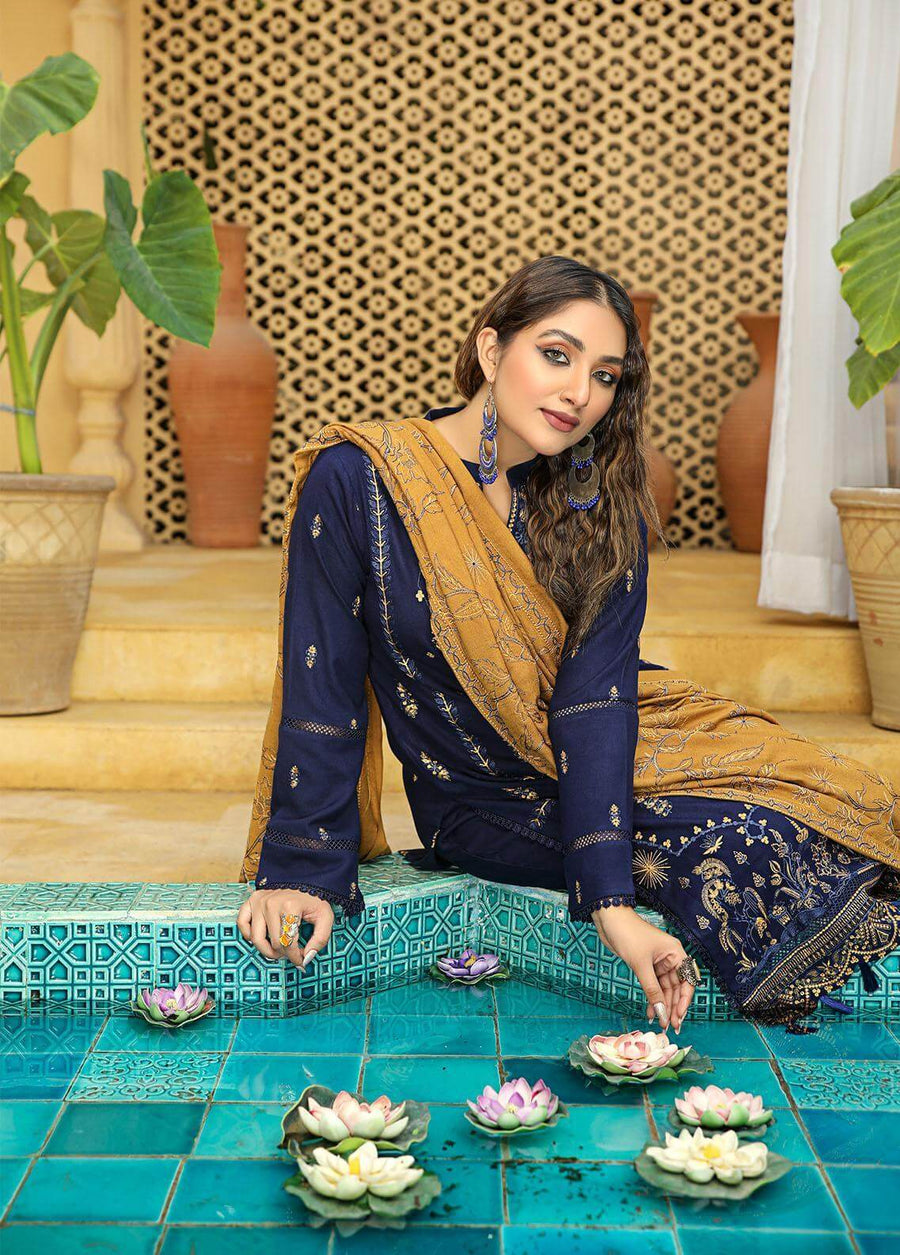 AKS by Humdum Unstitched Embroidered Woolen Peach 3Pc Suit D-08