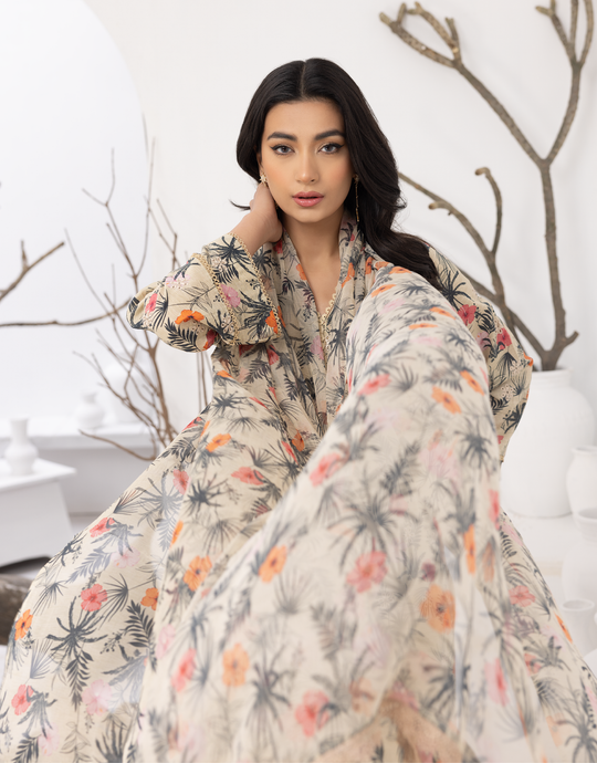 Puri Fabrics Flora Printed & Embroidered Swiss Lawn 3 Piece Suit D-08