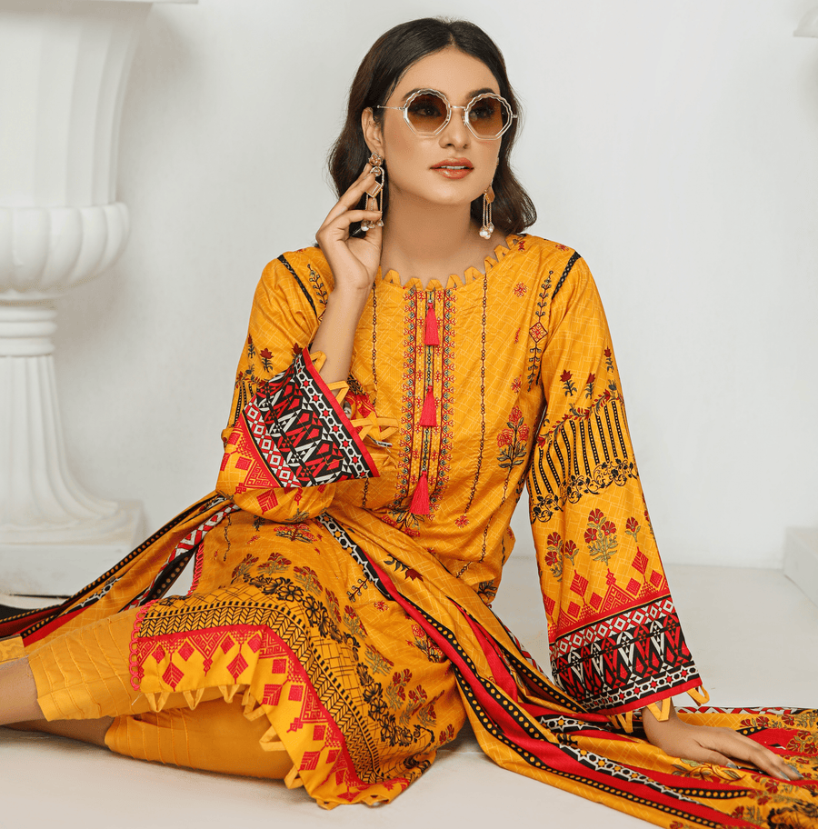 Florence Vol-10 Embroidered Staple Linen Unstitched 3Pc Suit D-08