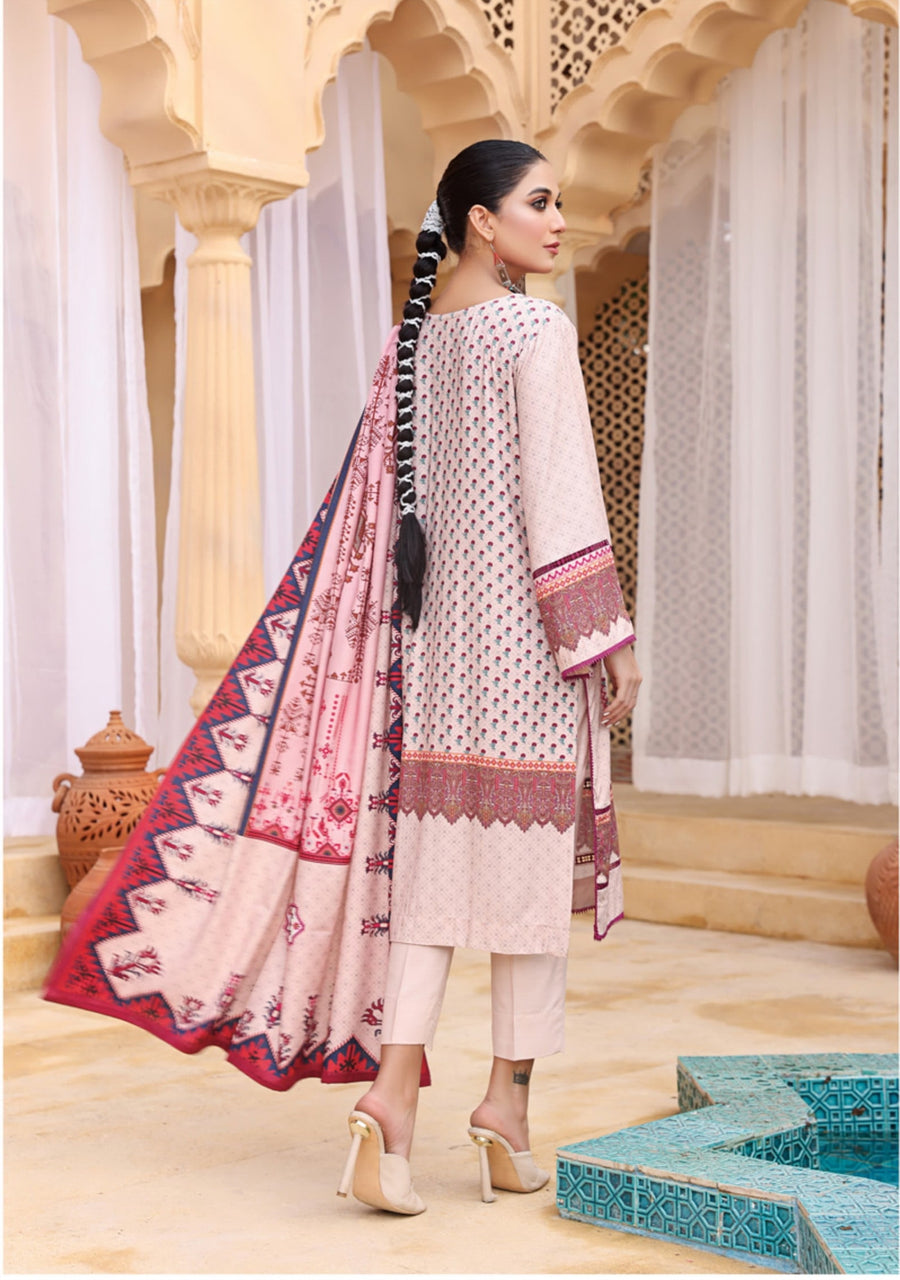Al Kareem Shazmeen Prints Slub Linen Unstitched 3Pc Suit D-08