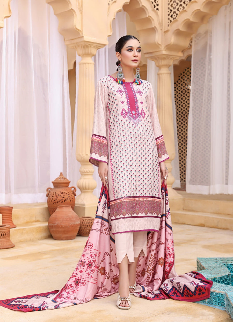 Al Kareem Shazmeen Prints Slub Linen Unstitched 3Pc Suit D-08