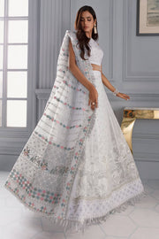 Jazmin Iris Luxury Formal Chiffon Unstitched 3PC Suit D-08 ICE WHITE - FaisalFabrics.pk