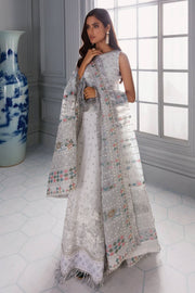 Jazmin Iris Luxury Formal Chiffon Unstitched 3PC Suit D-08 ICE WHITE - FaisalFabrics.pk