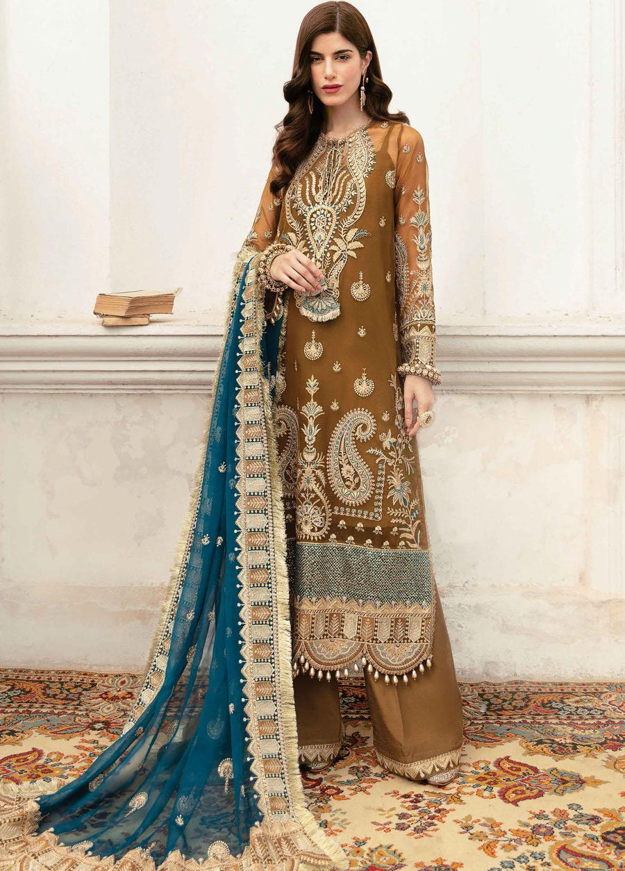 Afrozeh La Fushia Unstitched Luxury Chiffon 3Pc Suit LF-08 Imperial Brew - FaisalFabrics.pk