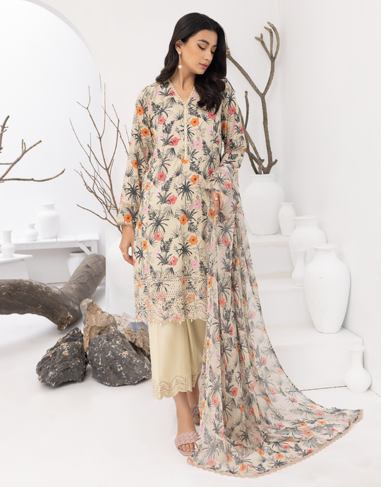 Puri Fabrics Flora Printed & Embroidered Swiss Lawn 3 Piece Suit D-08