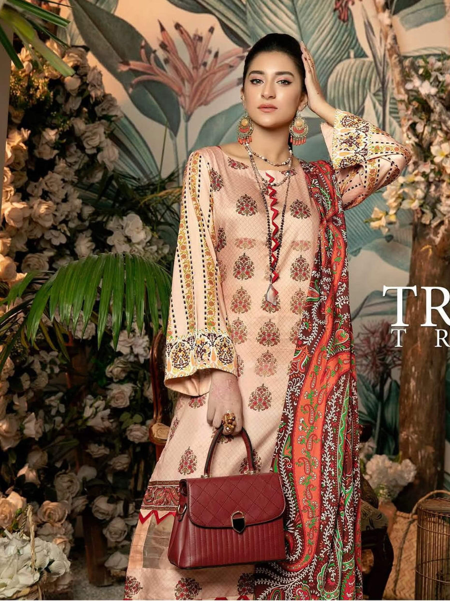Al Kareem Shazmeen Fall Winter Cotail Printed 3pc Unstitched Suit D-08 - FaisalFabrics.pk