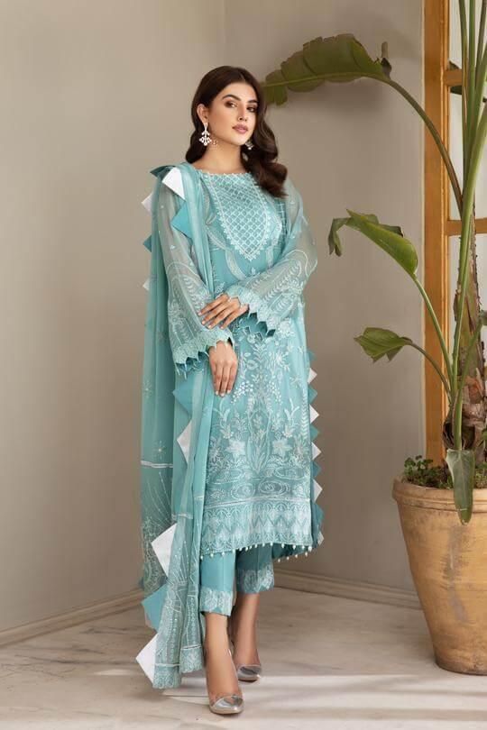 Alizeh Fashion Mahyar Embroidered Festive Chiffon 3PCS Suit D-08 Ferozé - FaisalFabrics.pk
