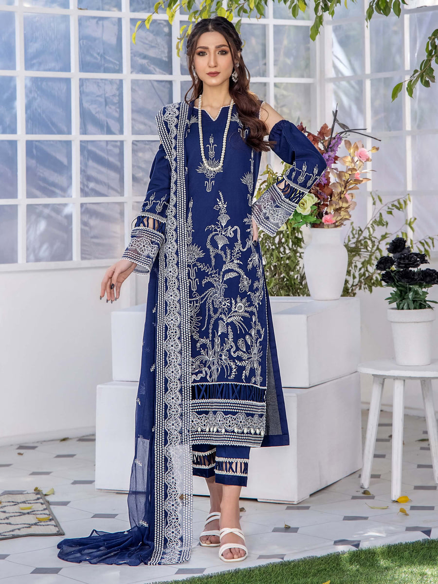 Afsoon by Humdum Embroidered Swiss Lawn Unstitched 3Piece Suit D-09