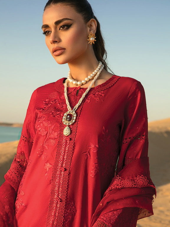 Rang Rasiya Premium Lawn Embroidered Unstitched 3Pc Suit D-09 Scarlet