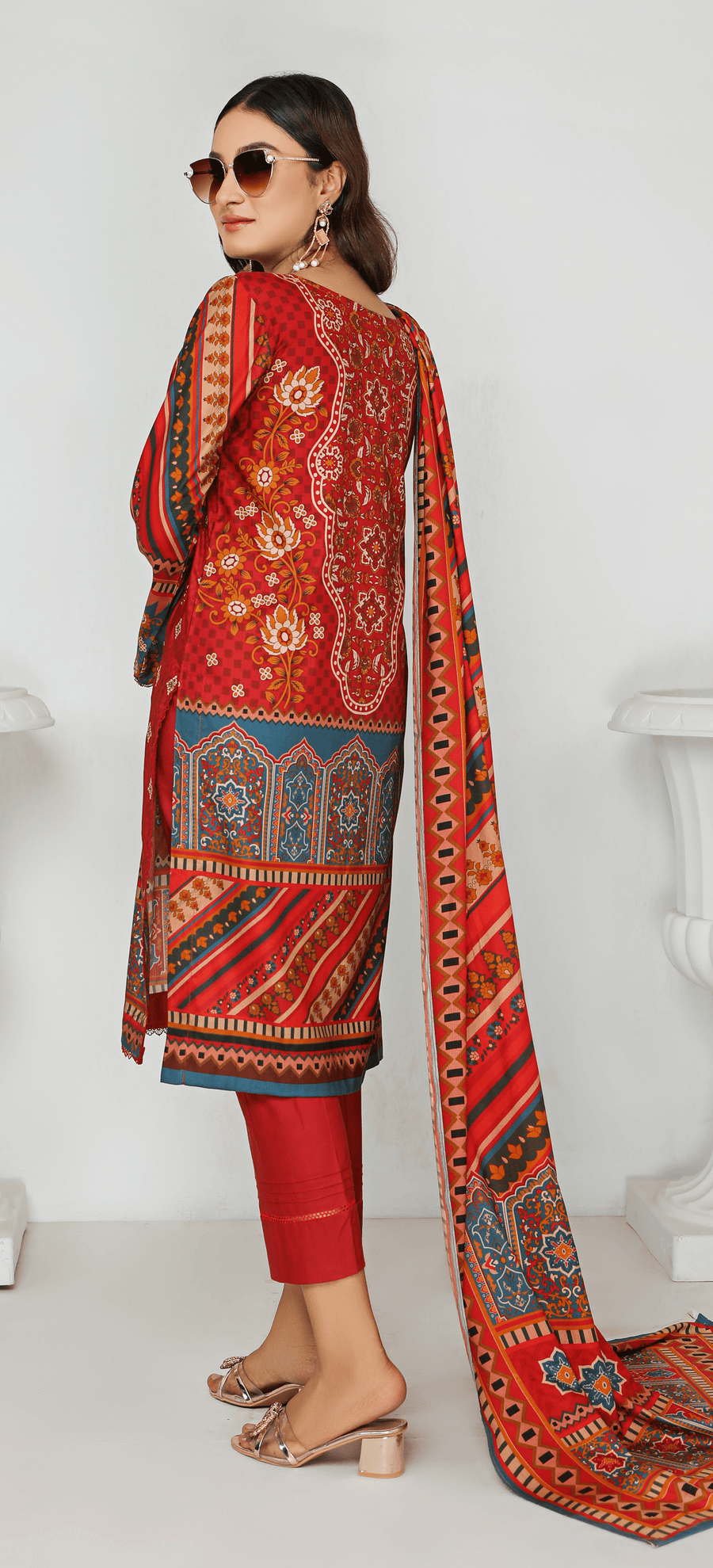 Florence Vol-10 Embroidered Staple Linen Unstitched 3Pc Suit D-09