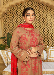 AKS by Humdum Unstitched Embroidered Woolen Peach 3Pc Suit D-09