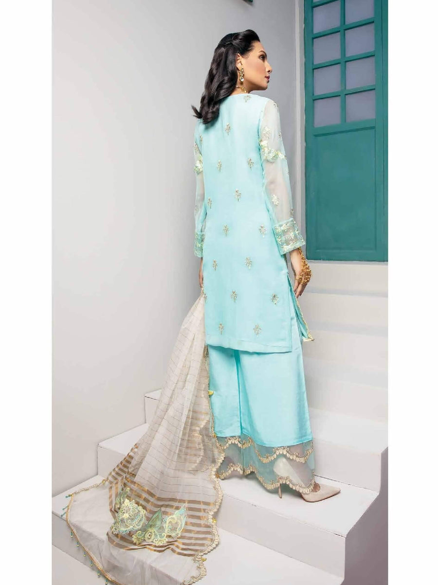 Azal Jaan-e-Adaa Luxury Chiffon Hand Embellished 3pc Suit D-09 Aqua Marine - FaisalFabrics.pk