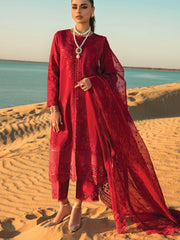 Rang Rasiya Premium Lawn Embroidered Unstitched 3Pc Suit D-09 Scarlet