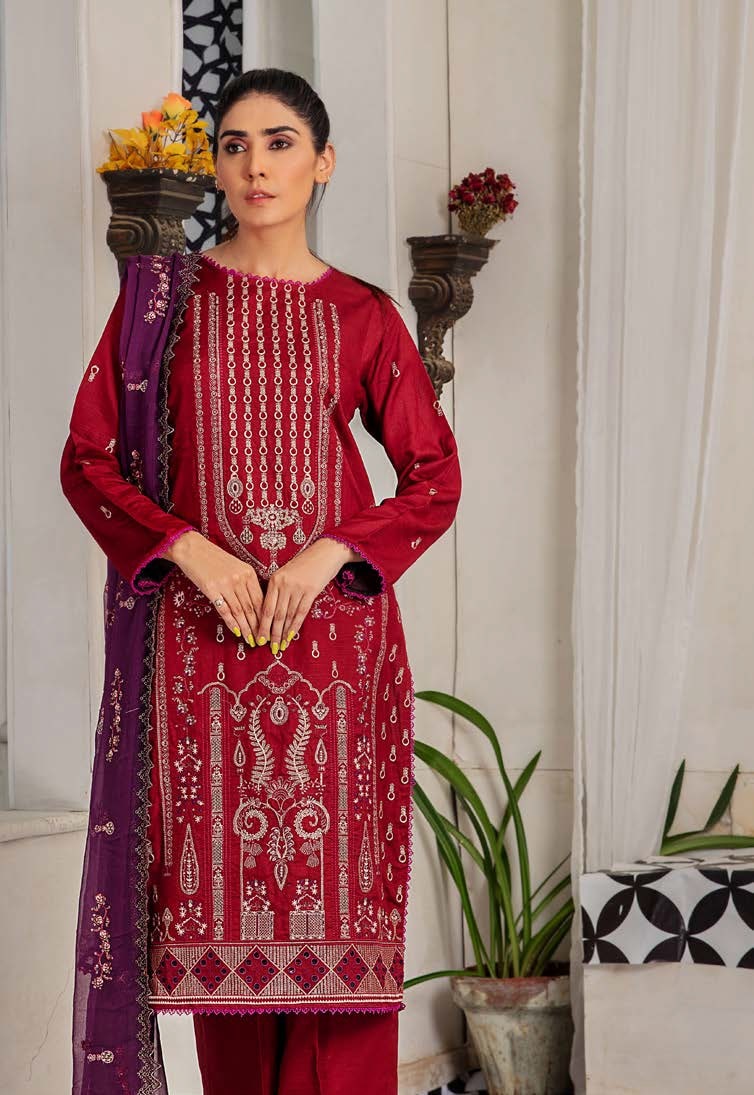 Noir by Humdum Unstitched Embroidered Slub Linen 3Pc Suit D-09