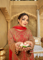 AKS by Humdum Unstitched Embroidered Woolen Peach 3Pc Suit D-09