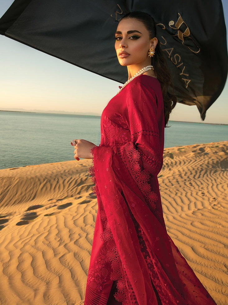 Rang Rasiya Premium Lawn Embroidered Unstitched 3Pc Suit D-09 Scarlet