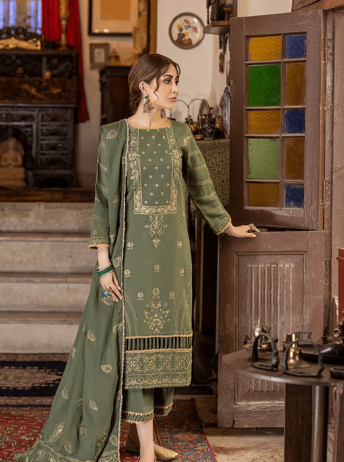 LAADLI by Humdum Unstitched Embroidered Peach Leather 3Pc Suit D-09