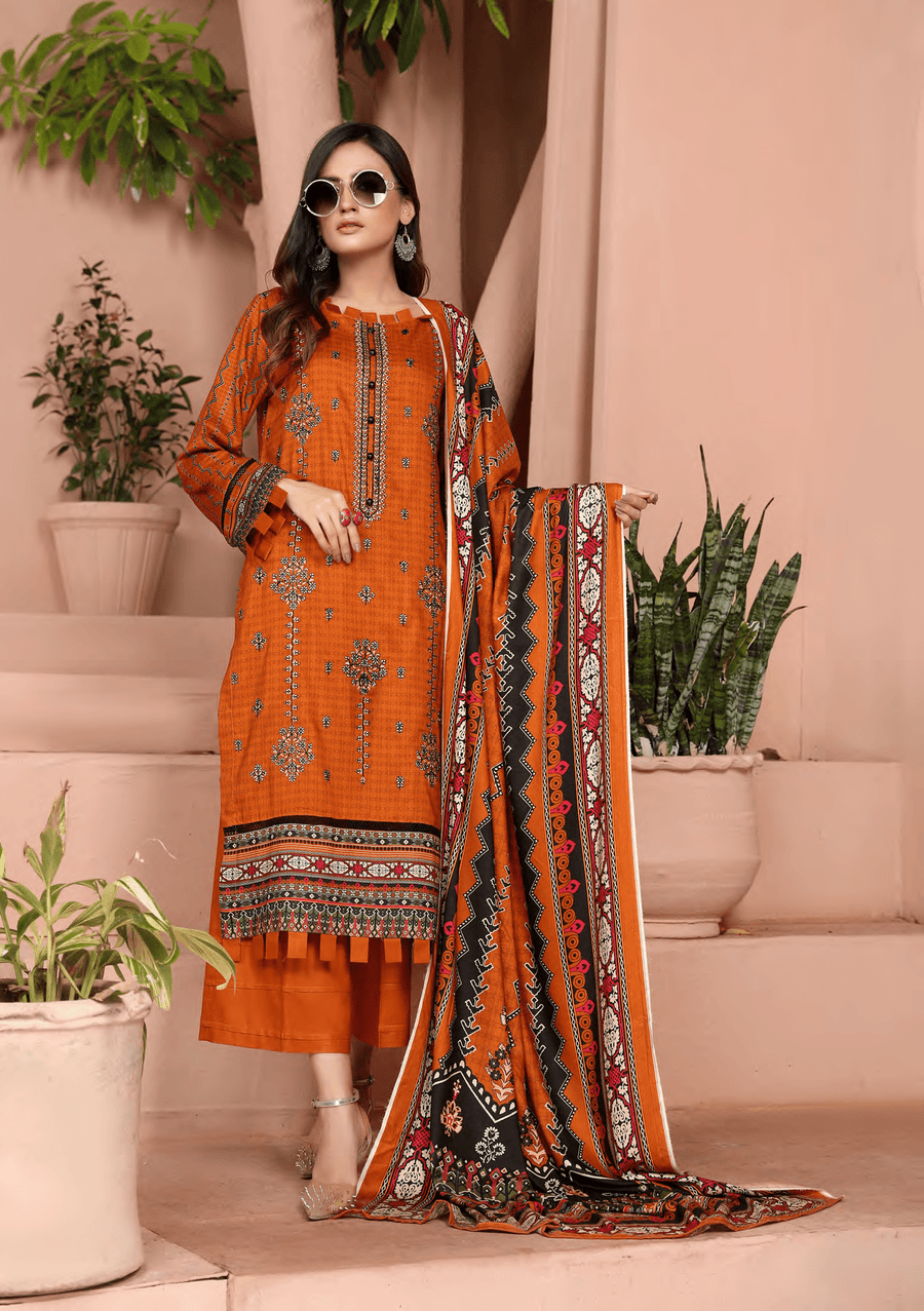 Florence Vol 08 Embroidered Staple Linen Unstitched 3Pc Suit D-09