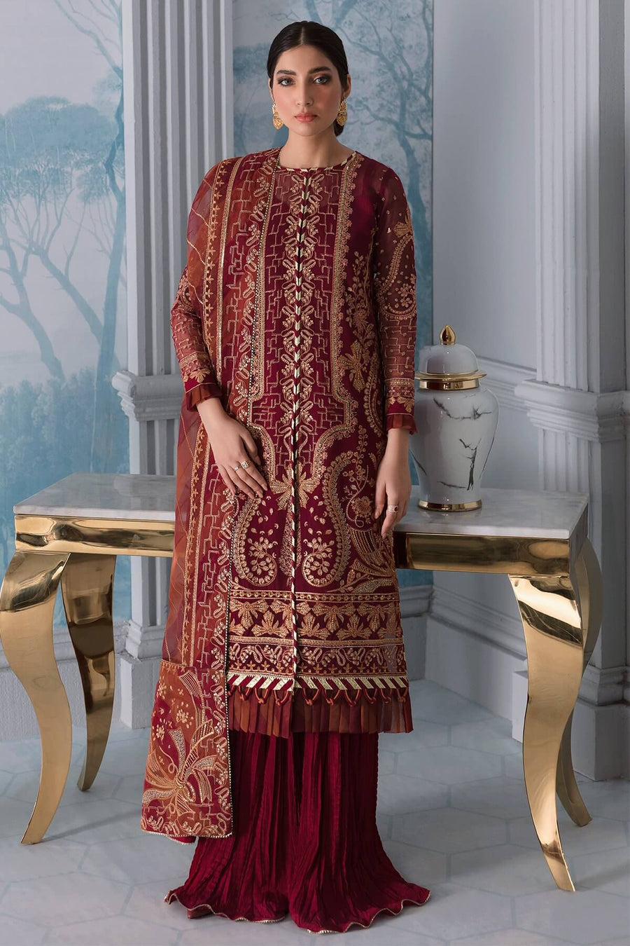 Jazmin Iris Luxury Formal Khaadi Net Unstitched 3PC Suit D-09 ALOHA - FaisalFabrics.pk
