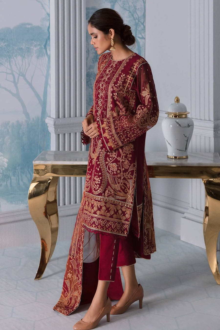 Jazmin Iris Luxury Formal Khaadi Net Unstitched 3PC Suit D-09 ALOHA - FaisalFabrics.pk