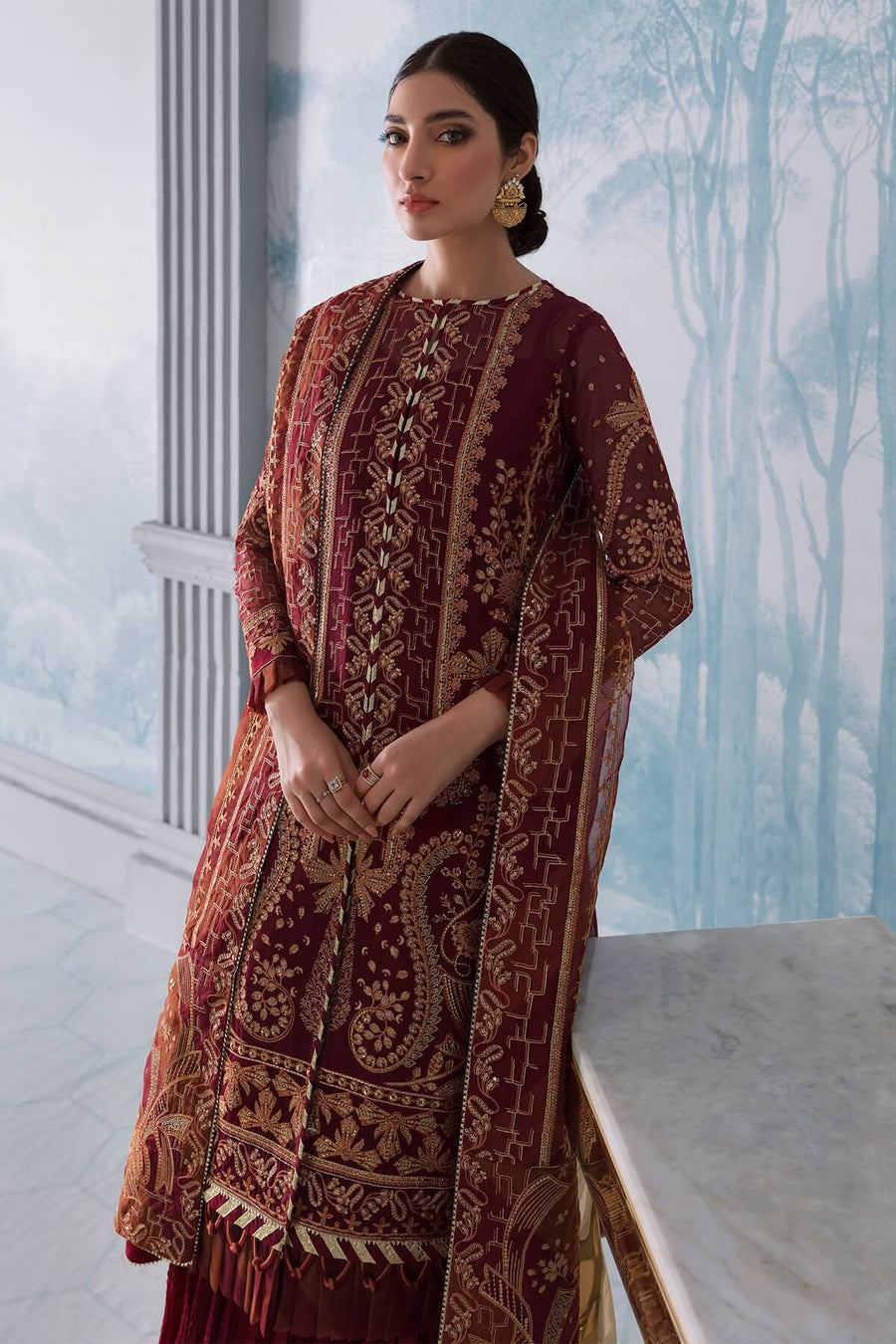 Jazmin Iris Luxury Formal Khaadi Net Unstitched 3PC Suit D-09 ALOHA - FaisalFabrics.pk