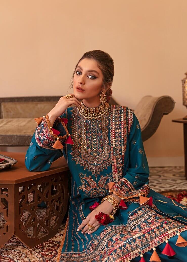 Afrozeh Gul Bahar Festive Eid Lawn Unstitched 3 PCS Suit D-09 Mah Mir - FaisalFabrics.pk