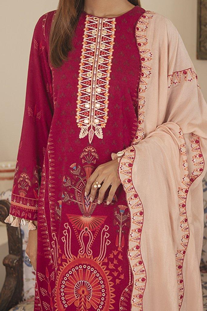 Cross Stitch Manzil Digital Printed Khaddar 3pc Suit D-09 Rosy Radiance - FaisalFabrics.pk