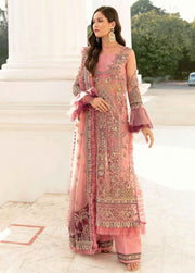 Afrozeh La Fushia Unstitched Luxury Chiffon 3Pc Suit LF-09 Rose Shell Pink - FaisalFabrics.pk