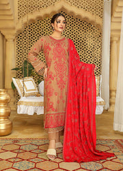 AKS by Humdum Unstitched Embroidered Woolen Peach 3Pc Suit D-09