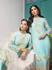 Azal Jaan-e-Adaa Luxury Chiffon Hand Embellished 3pc Suit D-09 Aqua Marine - FaisalFabrics.pk