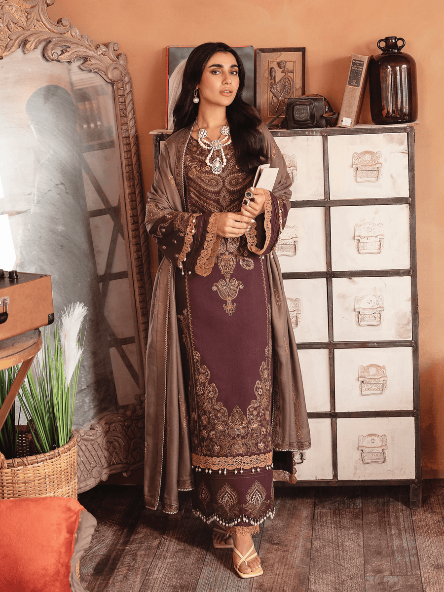 Rang Rasiya Premium Winter Unstitched Khaddar 3Pc Suit D-09 DAHLIA
