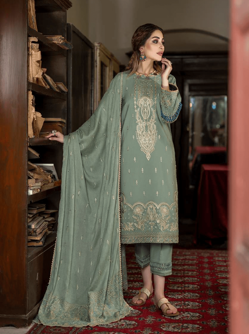 LAADLI by Humdum Unstitched Embroidered Peach Leather 3Pc Suit D-10