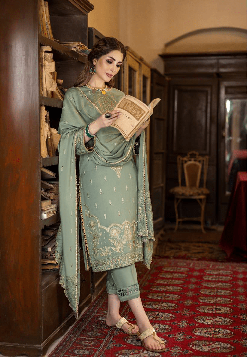 LAADLI by Humdum Unstitched Embroidered Peach Leather 3Pc Suit D-10