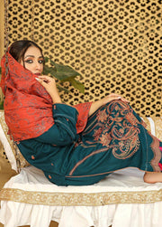 AKS by Humdum Unstitched Embroidered Woolen Peach 3Pc Suit D-10