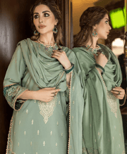 LAADLI by Humdum Unstitched Embroidered Peach Leather 3Pc Suit D-10