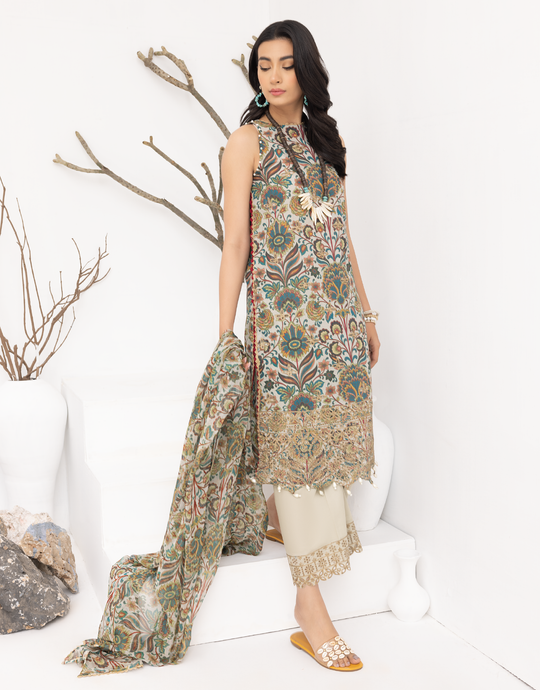 Puri Fabrics Flora Printed & Embroidered Swiss Lawn 3 Piece Suit D-11