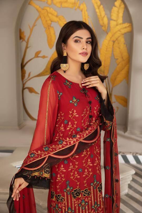 Alizeh Fashion Mahyar Embroidered Festive Chiffon 3PCS Suit D-11 Mayna - FaisalFabrics.pk