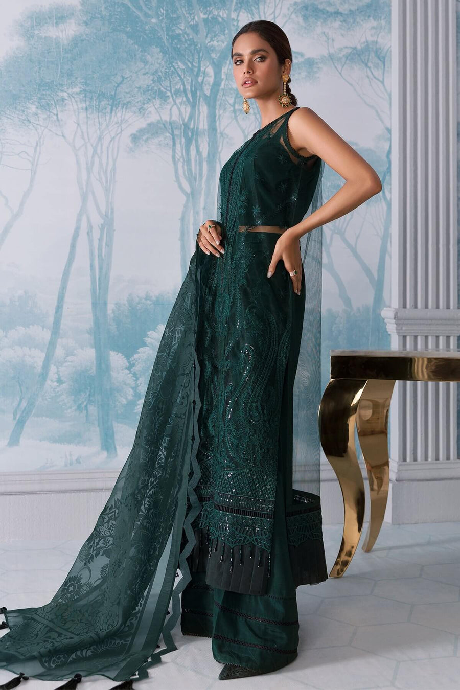 Jazmin Iris Luxury Formal Net Unstitched 3PC Suit D-11 GREEN SPARK - FaisalFabrics.pk
